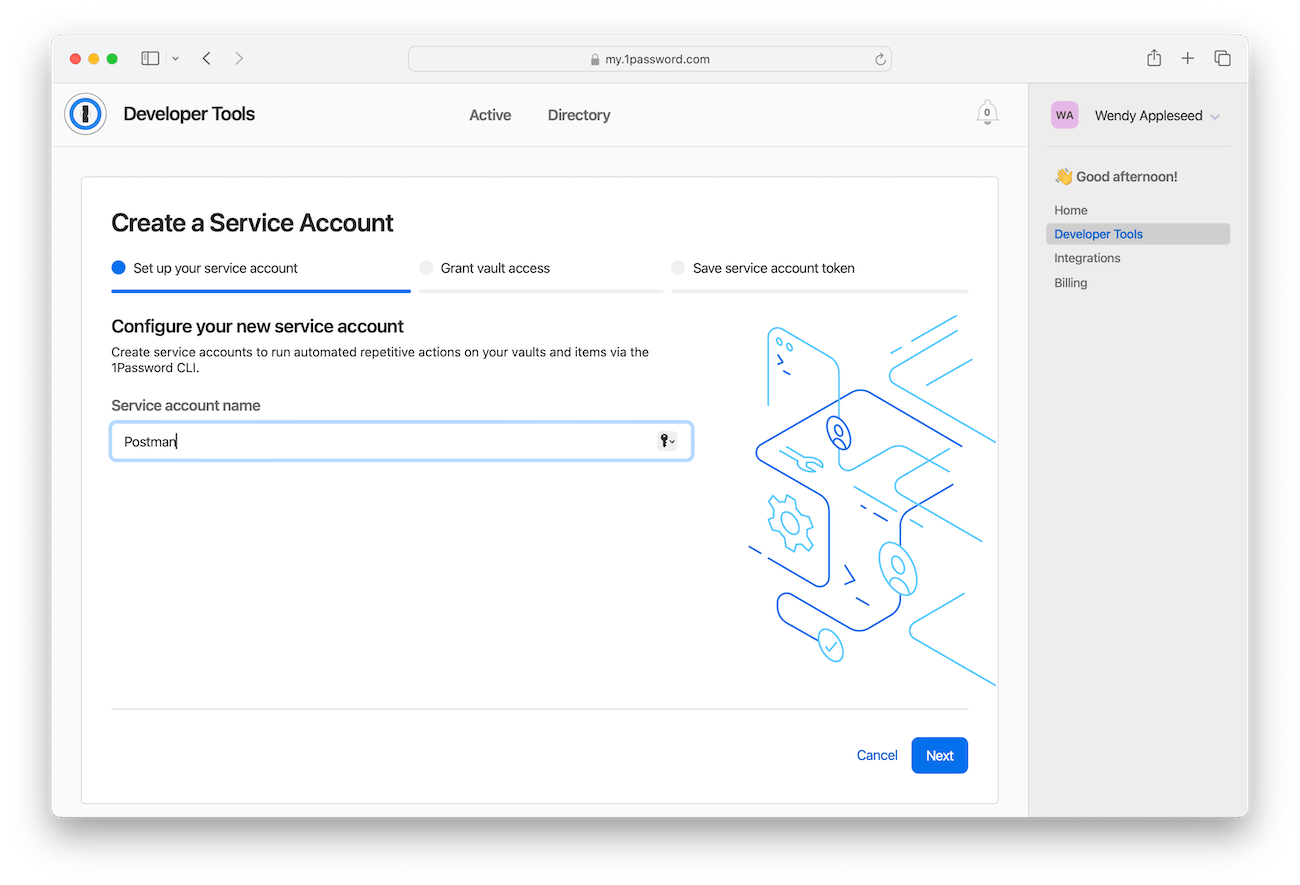 Creating a service account with 1Password