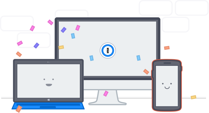 1Password on computer, laptop, and smartphone