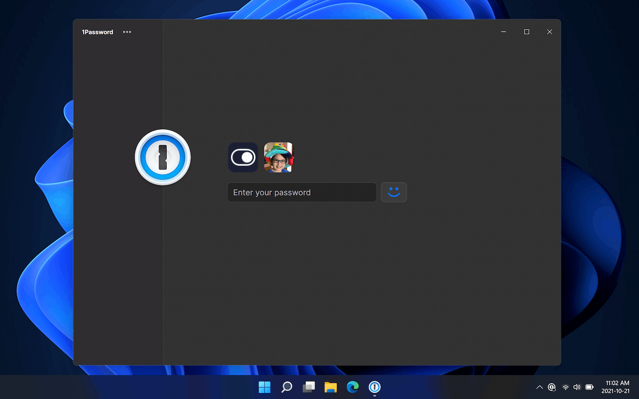 1Password 8 lock screen on Windows 11