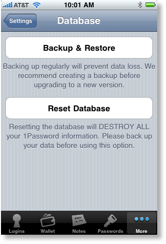 iPhone Backup screen
