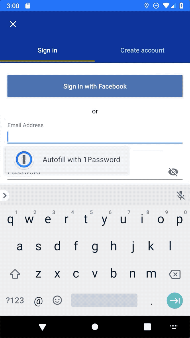 Image showing the stages of 1Password filling in the Expedia Android app