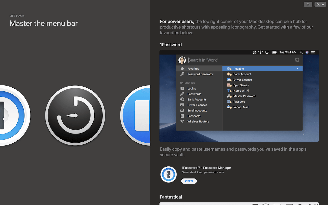 Master the menu bar with 1Password