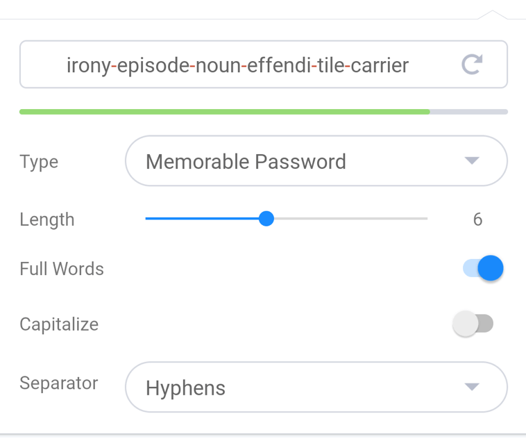 Strong Password Generator creating a word-based password