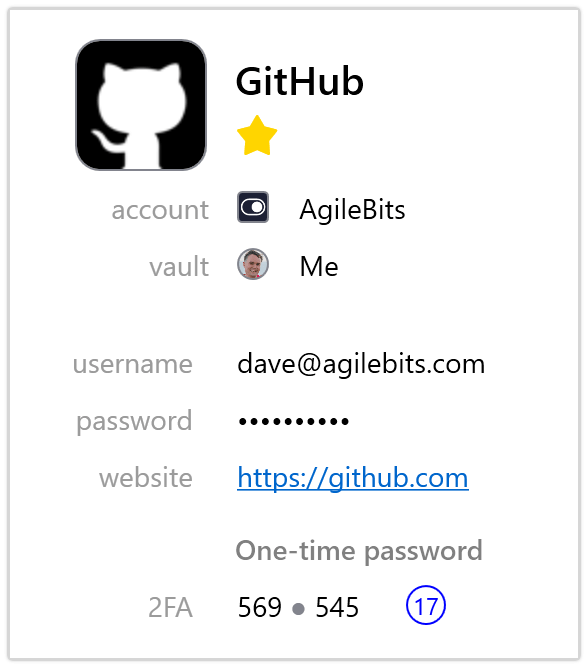 Login details for GitHub with 2FA code showing