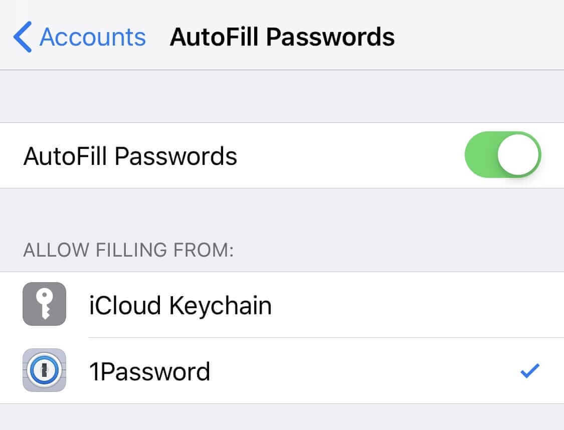 Changing the apps enabled for AutoFill in iOS