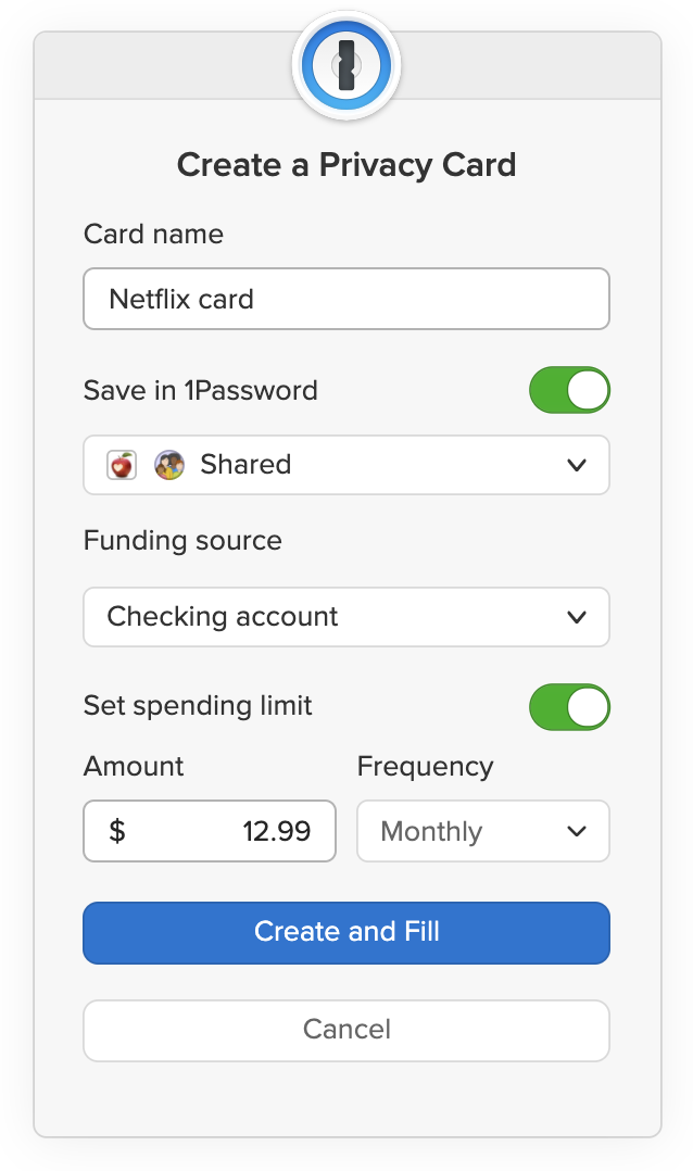 Create a virtual payment card