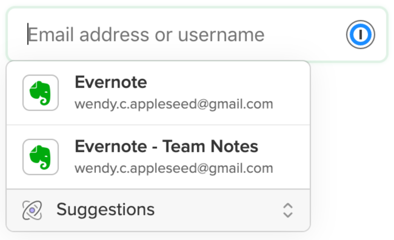 inline menu offering suggestions for form field