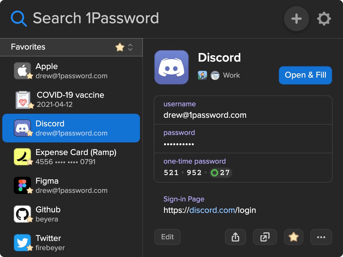 Image showing a Discord login item in dark mode