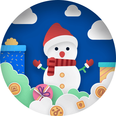 Happy Snowperson illustration surrounded by presents