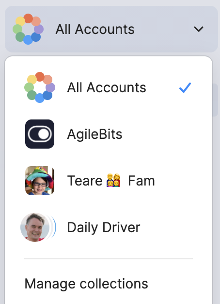 Use Collections to focus in on the vaults and accounts you use most regularly