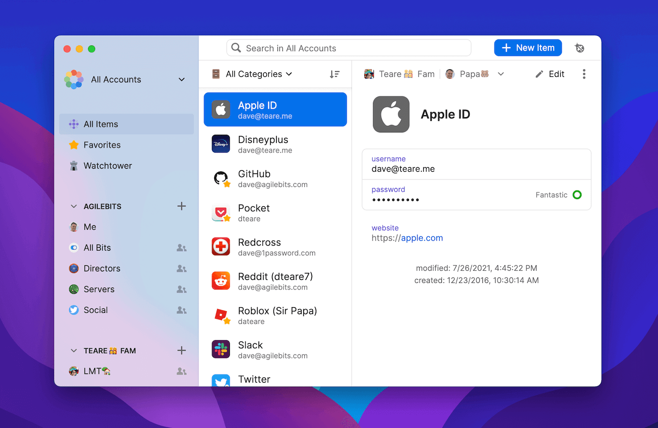 1Password app unlocked on Mac showing off its new design