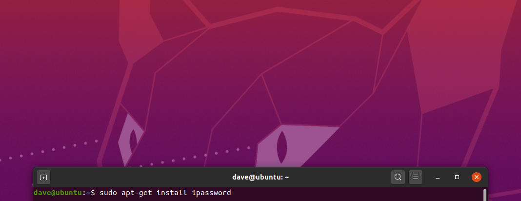 Ubuntu terminal displaying the command apt-get install 1password