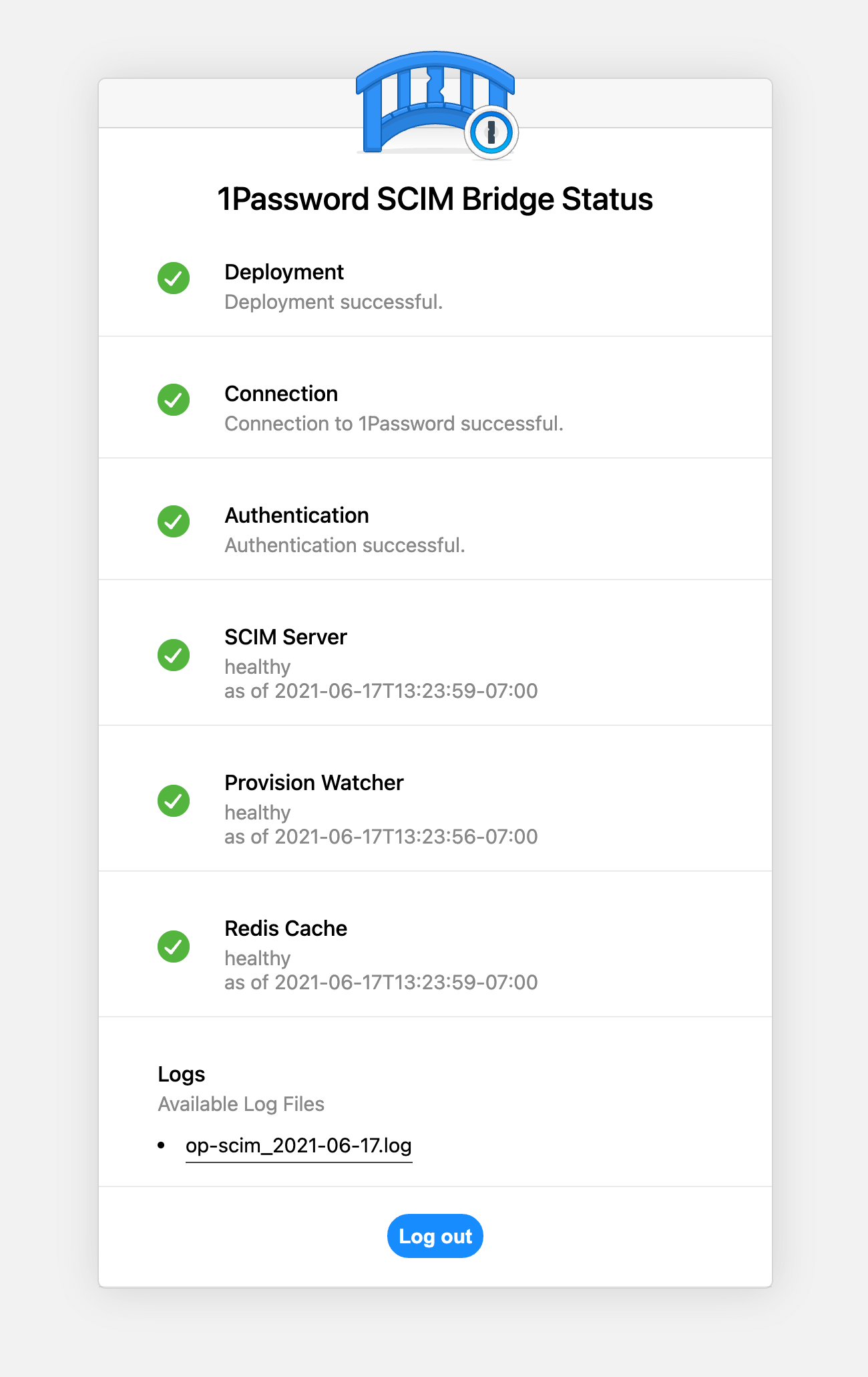 Screenshot showing SCIM bridge health status