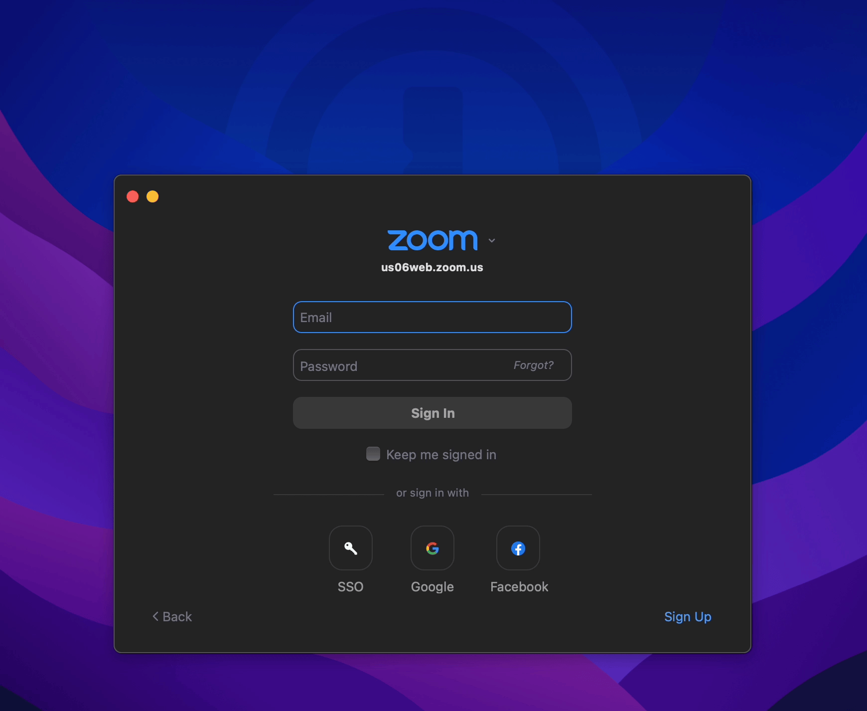 An animated gif showing 1Password filling the Zoom app's login screen, including username, password, and one-time 2FA code.