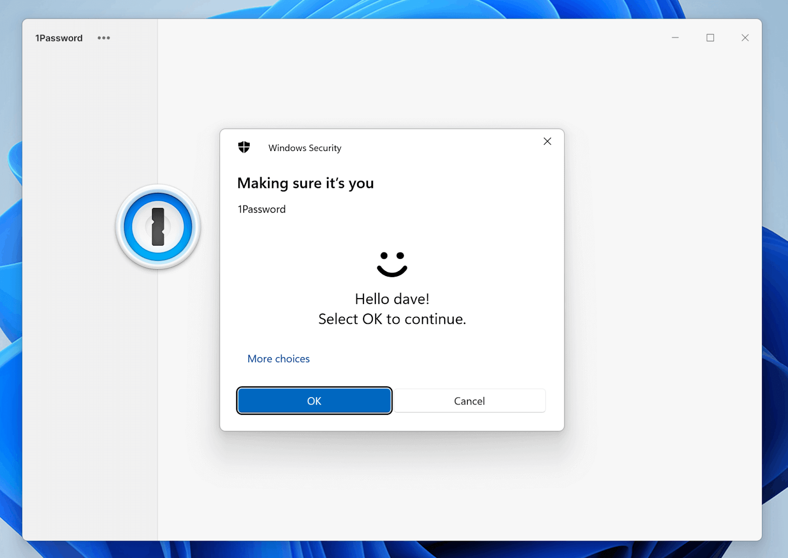 1Password for Windows lock screen with Windows Hello integration