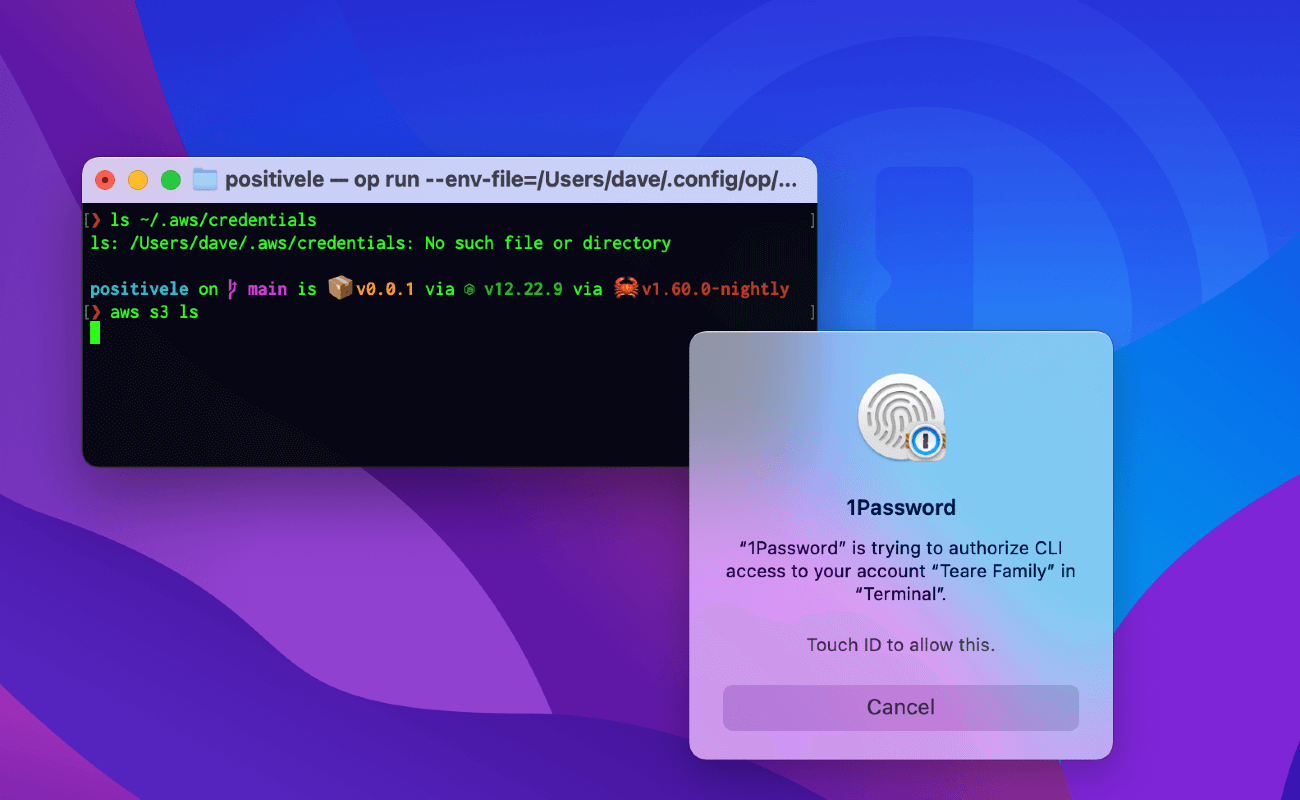 Popup window authorizing CLI access via 1Password