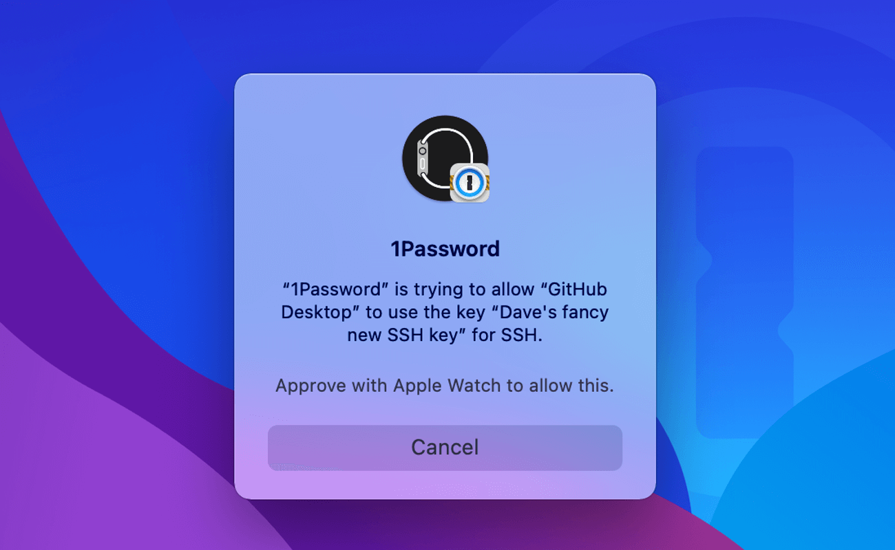 Popup window for an SSH key that can be granted with an Apple Watch