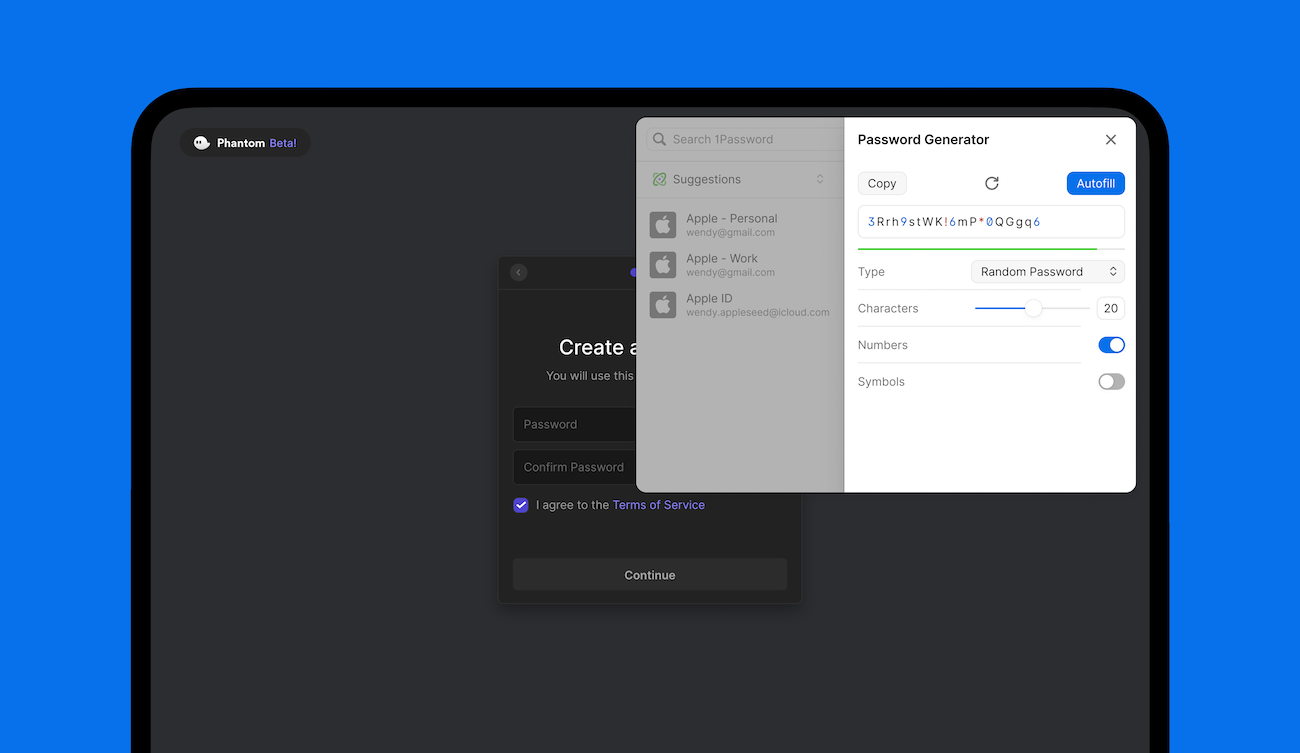  1Password password generator in Phantom