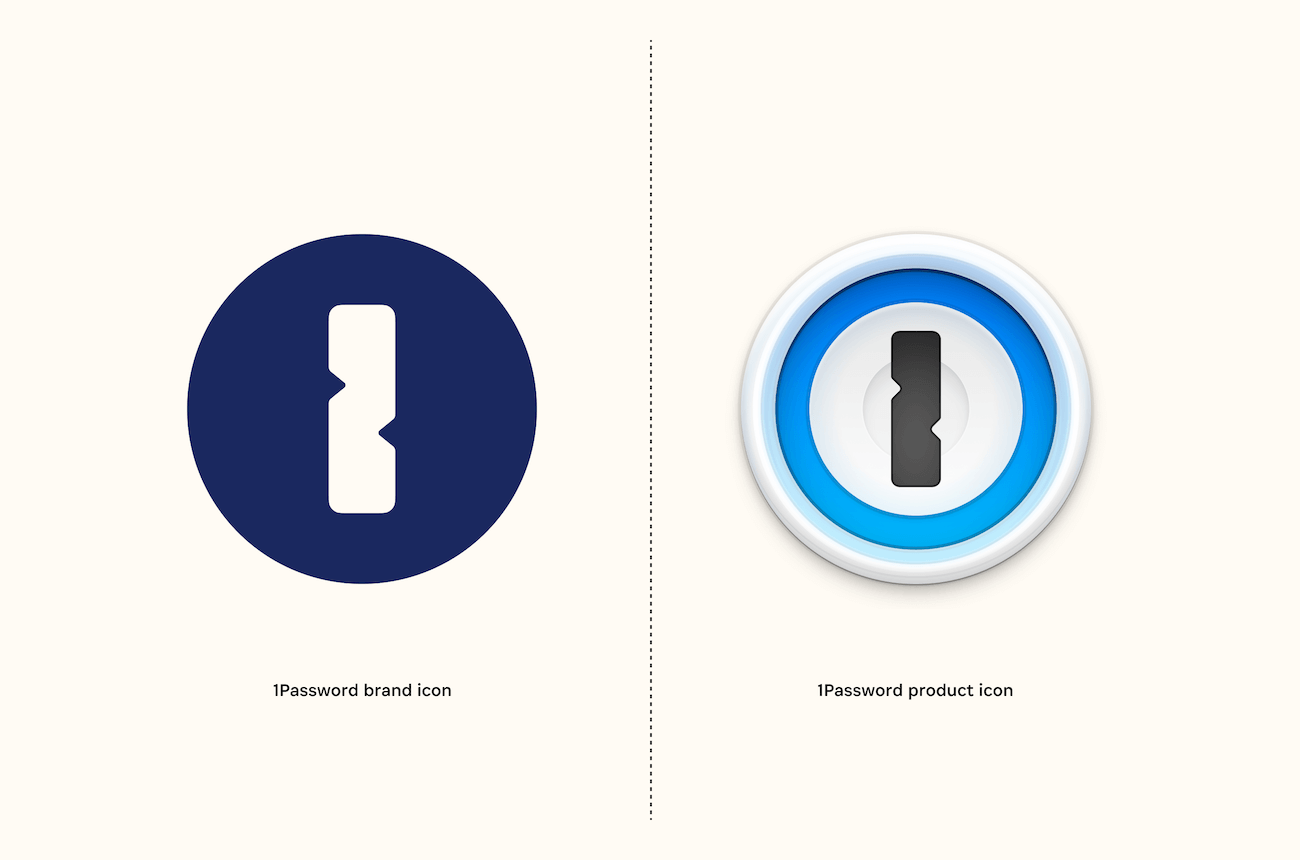 The 1Password brand icon and 1Password product icon, shown side by side.