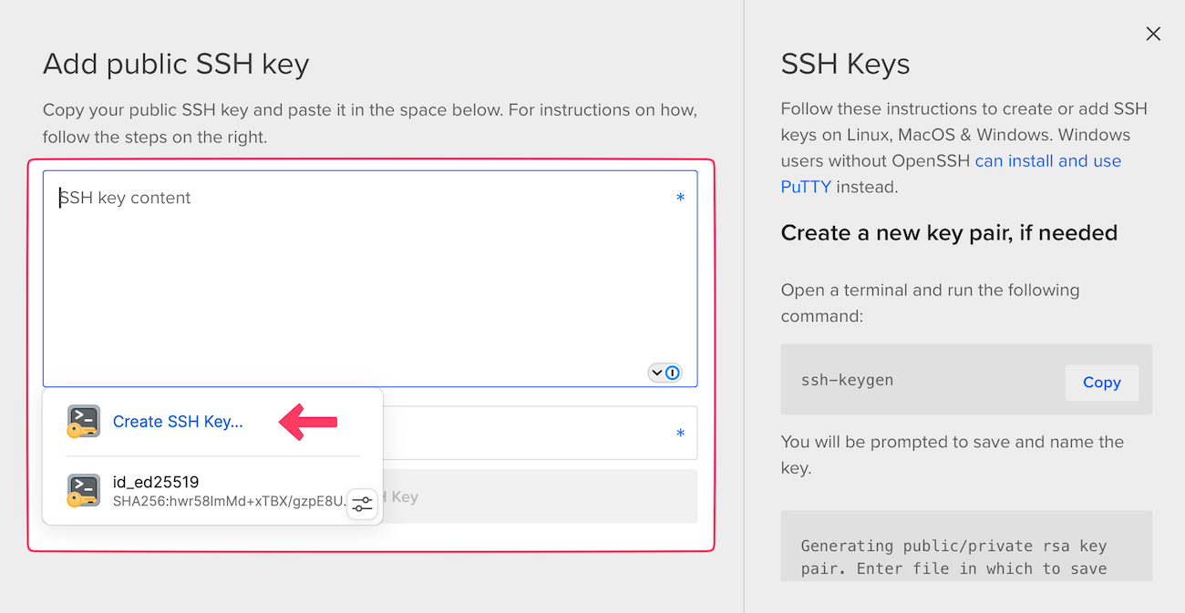 A screenshot with a prompt from 1Password to create a new SSH key.