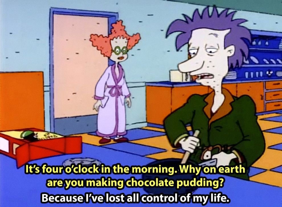 Stu Pickles from Rugrats making pudding at four in the morning.