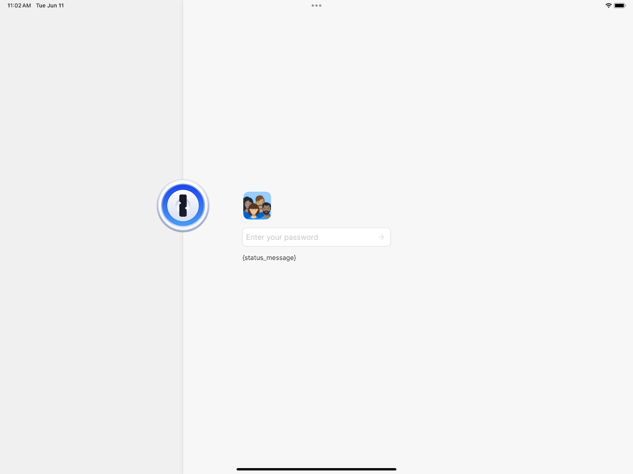 A screenshot of a work-in-progress lock screen for the 1Password for iOS app.