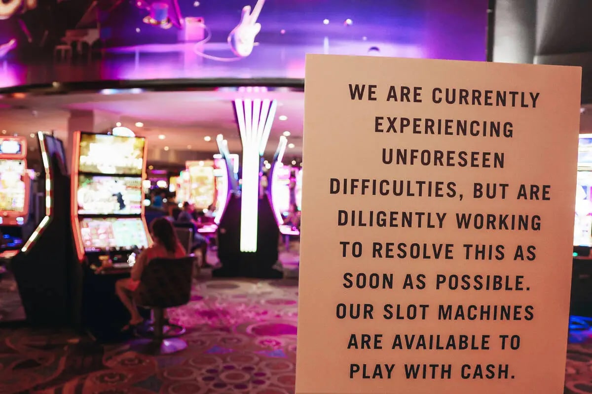 A photo of a notice in a casino after the hack happened.