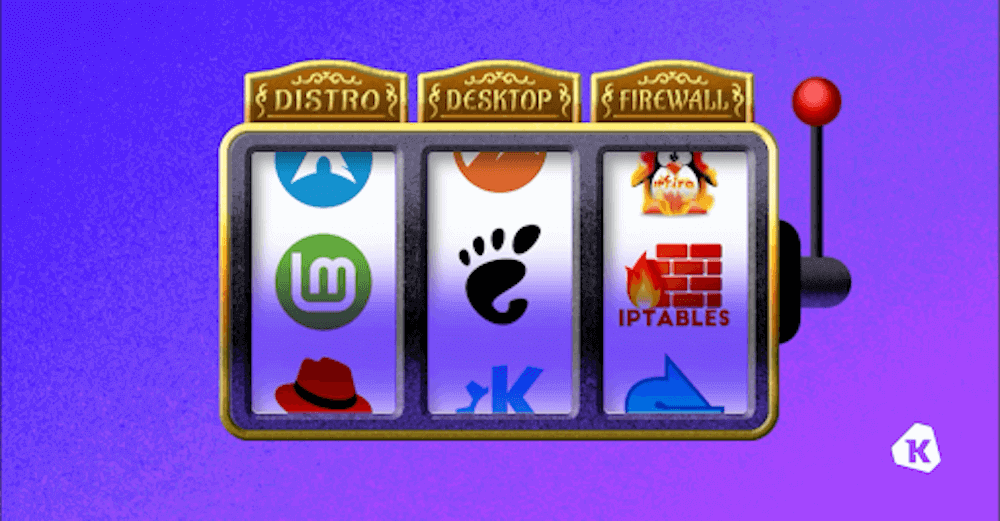 A slot machine graphic of Linux distros.