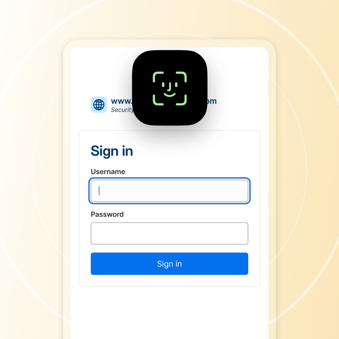 A sign-in screen highlighing the 1Password icon in the username form field.