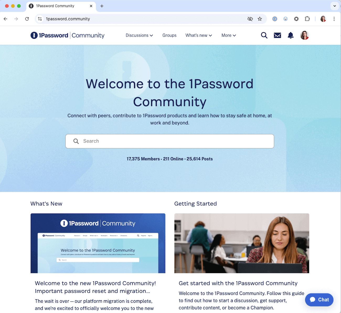 A screenshot of the new 1Password Community homepage.