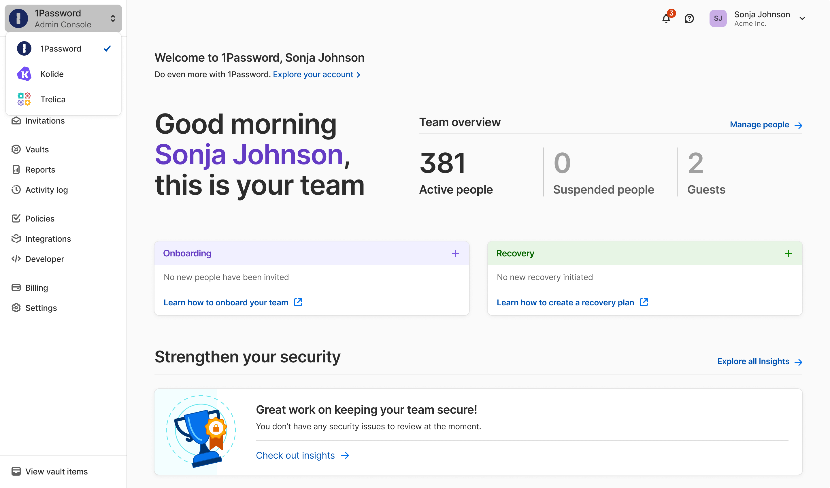 A screenshot of the new dashboard with product switcher. A screenshot of the new dashboard with product switcher.