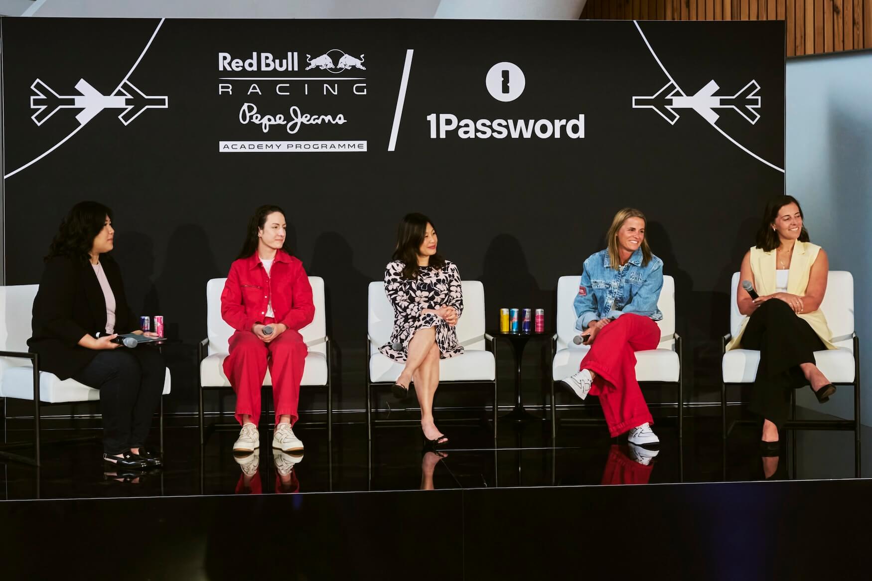 A photo of the full panel at the livery design reveal event. From left to right: Jeannie De Guzman, Alisha Palmowski, Eva Wong, Sarah Harrington, and Anna Pobletts. A photo of the full panel at the livery design reveal event. From left to right: Jeannie De Guzman, Alisha Palmowski, Eva Wong, Sarah Harrington, and Anna Pobletts.